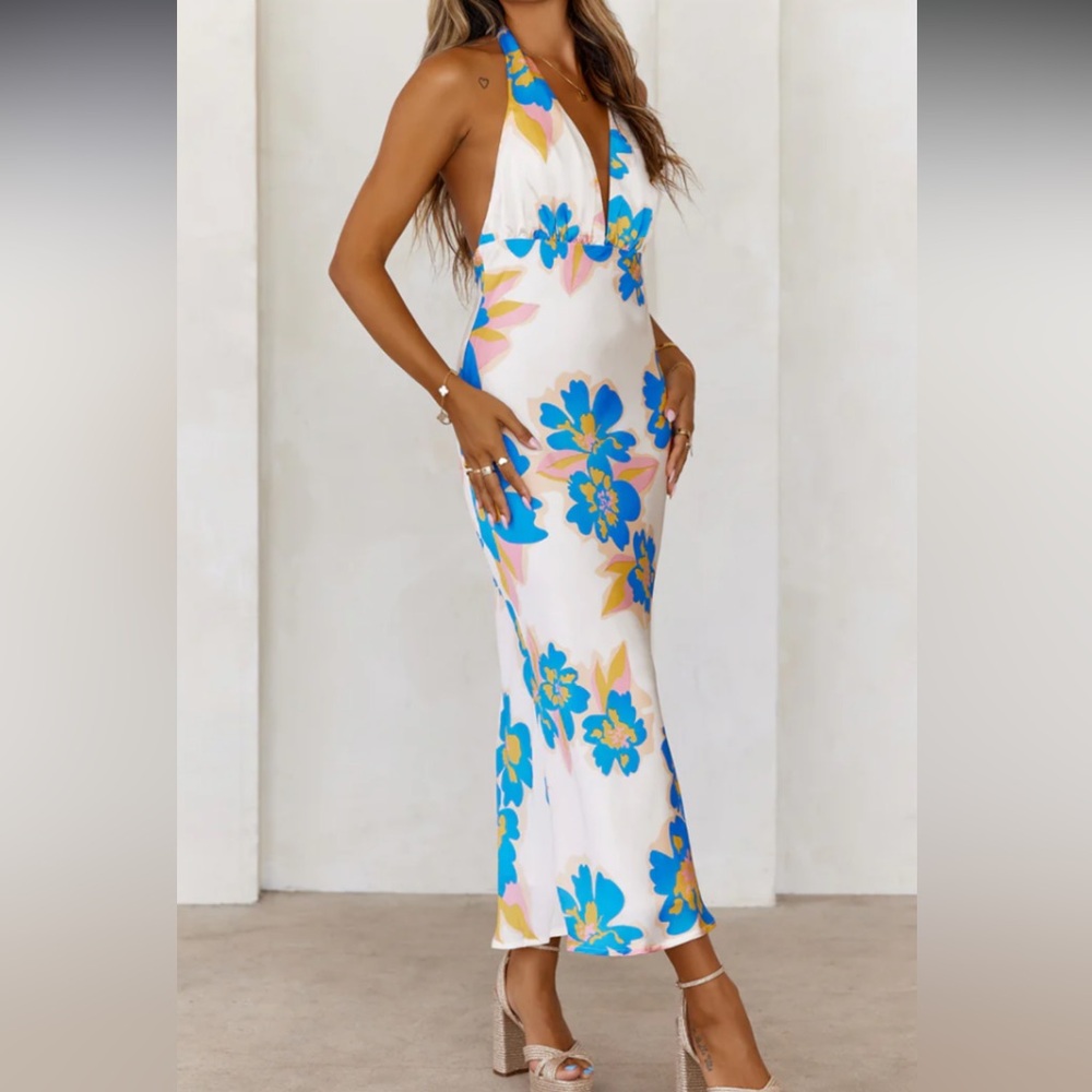 Hello Molly Satin Floral Backless Dress